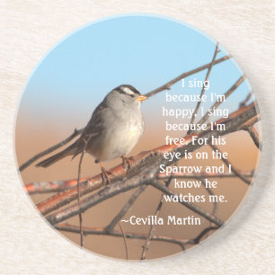 Ik zing omdat ik blij ben Sparrow Zandsteen Onderzetter