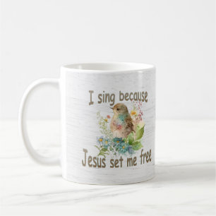 Ik zing omdat koffie Mok vogelbloemen