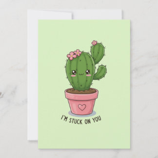 Ik zit vast aan jou: Schattige Cactus Valentijnsda Feestdagenkaart