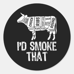 Ik zou die Koe BBQ roken grillen barbecue M Ronde Sticker