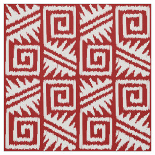 Ikat Aztec - Deep Red en White Stof
