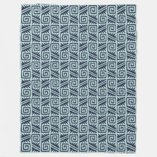 Ikat Aztec Patroon - Indigo en Lichtblauw Fleece Deken