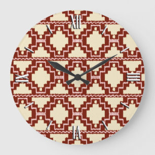 Ikat Aztec Pattern - Beige, Bourgogne en roze Grote Klok