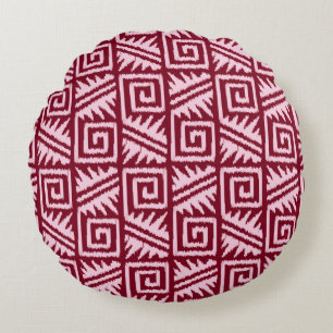 Ikat Aztec Pattern - Burgundy and Pink Rond Kussen