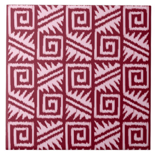 Ikat Aztec Pattern - Burgundy and Pink Tegeltje