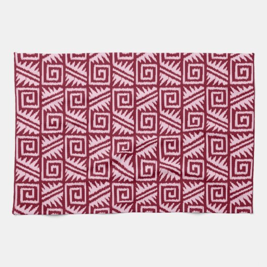 Ikat Aztec Pattern - Burgundy and Pink Theedoek (Horizontaal)