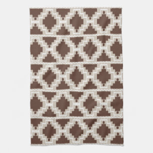 Ikat Aztec Pattern - Chocolate Brown and Taupe Theedoek