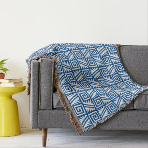 Ikat Aztec Pattern - Cobalt Blue and White Deken