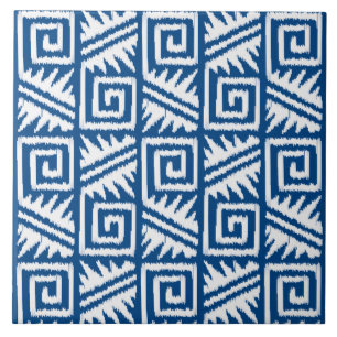 Ikat Aztec Pattern - Cobalt Blue and White Tegeltje