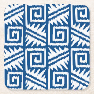 Ikat Aztec Pattern - Cobalt Blue and White Vierkante Kartonnen Onderzetter