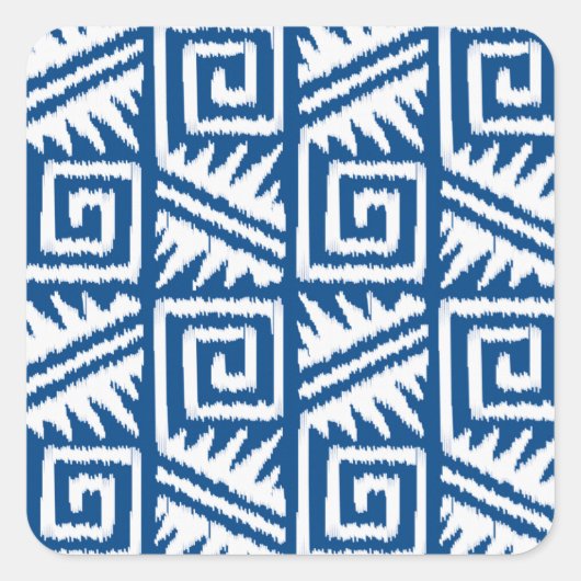 Ikat Aztec Pattern - Cobalt Blue and White Vierkante Sticker (Voorkant)
