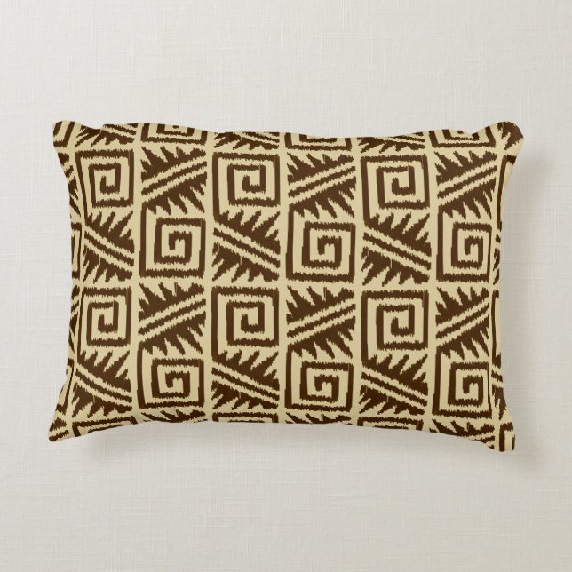 Ikat Aztec Pattern - Dark Brown and Tan Accent Kussen (Achterkant)