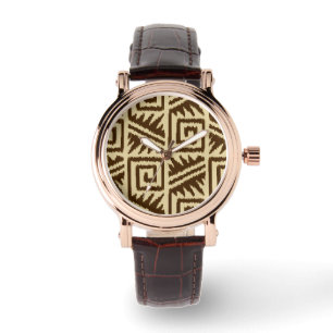Ikat Aztec Pattern - Dark Brown and Tan Horloge