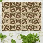 Ikat Aztec Pattern - Dark Brown and Tan Theedoek (Gevouwen)