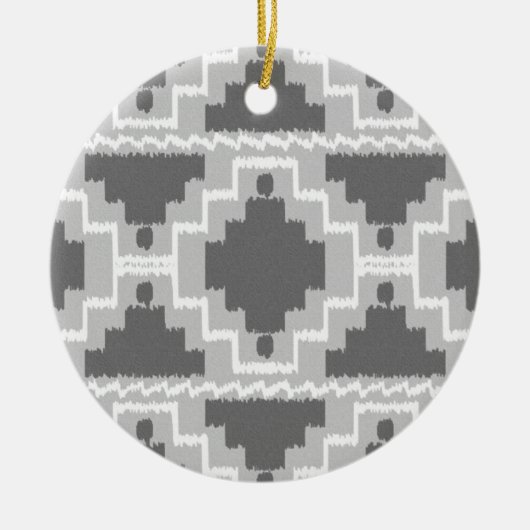 Ikat Aztec Pattern - Donkere en lichte grijs / gri Keramisch Ornament (Voorkant)