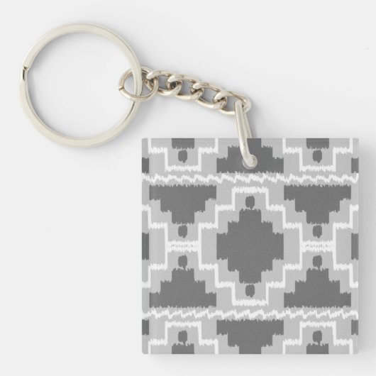 Ikat Aztec Pattern - Donkere en lichte grijs / gri Sleutelhanger (Voorkant)