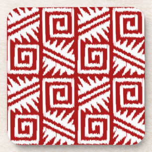 Ikat Aztec Pattern - Donkerrood en wit Bier Onderzetter