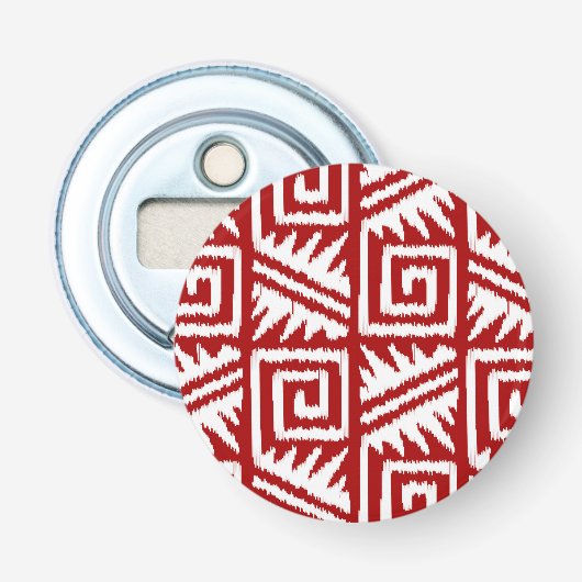Ikat Aztec Pattern - Donkerrood en wit Button Flesopener (Voorkant)