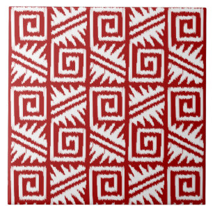 Ikat Aztec Pattern - Donkerrood en wit Tegeltje
