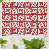 Ikat Aztec Pattern - Donkerrood en wit Theedoek (Gevouwen)