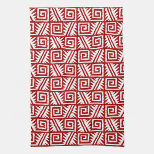Ikat Aztec Pattern - Donkerrood en wit Theedoek