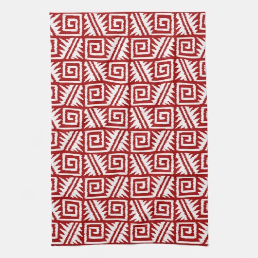 Ikat Aztec Pattern - Donkerrood en wit Theedoek (Verticaal)
