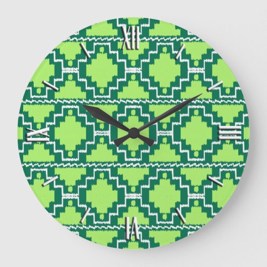 Ikat Aztec Pattern - Forest and Lime Green Grote Klok (Voorkant)