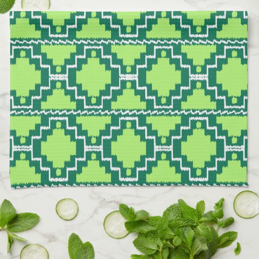 Ikat Aztec Pattern - Forest and Lime Green Theedoek (Gevouwen)
