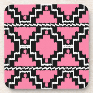 Ikat Aztec Pattern - Fuchsia Pink, Black en White Bier Onderzetter