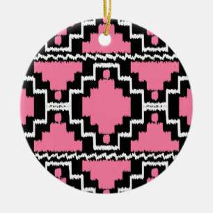 Ikat Aztec Pattern - Fuchsia Pink, Black en White Keramisch Ornament