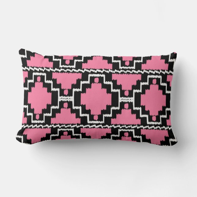 Ikat Aztec Pattern - Fuchsia Pink, Black en White Kussen (Voorkant)