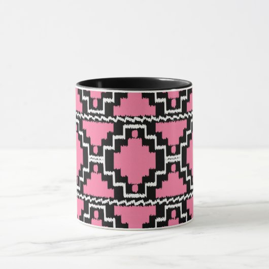 Ikat Aztec Pattern - Fuchsia Pink, Black en White Mok (Midden)