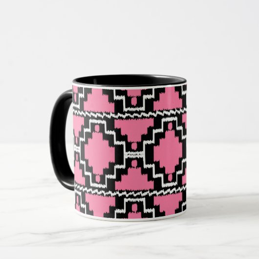 Ikat Aztec Pattern - Fuchsia Pink, Black en White Mok (Voorkant links)
