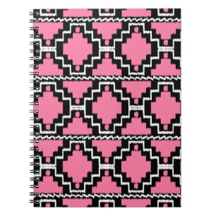 Ikat Aztec Pattern - Fuchsia Pink, Black en White Notitieboek