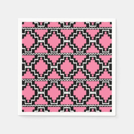 Ikat Aztec Pattern - Fuchsia Pink, Black en White Servetten (Voorkant)