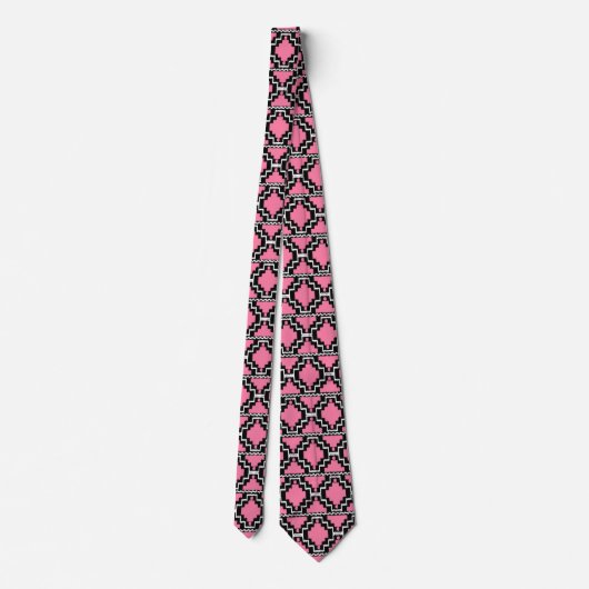 Ikat Aztec Pattern - Fuchsia Pink, Black en White Stropdas (Achterkant)