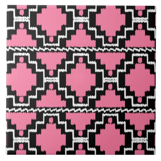 Ikat Aztec Pattern - Fuchsia Pink, Black en White Tegeltje (Voorkant)
