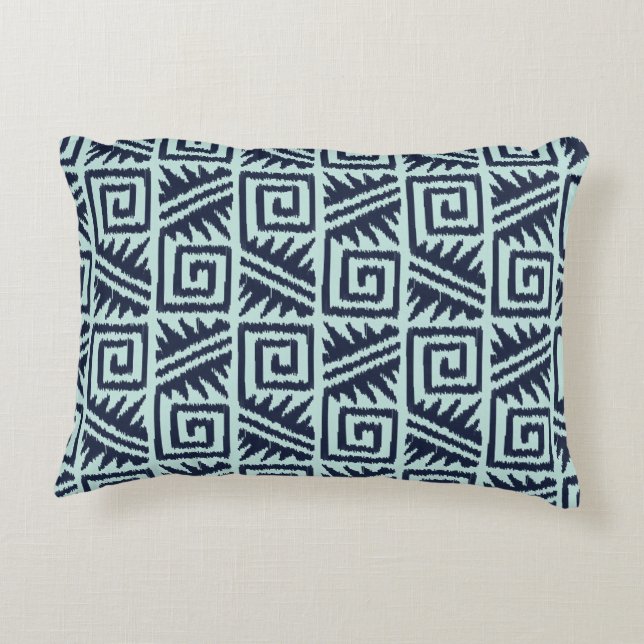 Ikat Aztec Pattern - Indigo and Light Blue Accent Kussen (Achterkant)