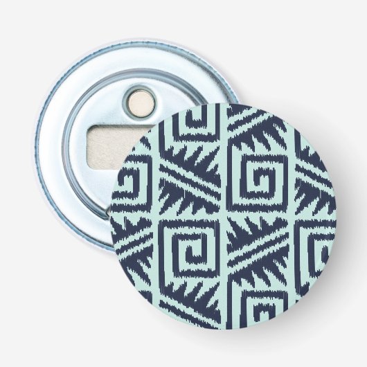Ikat Aztec Pattern - Indigo and Light Blue Button Flesopener (Voorkant)