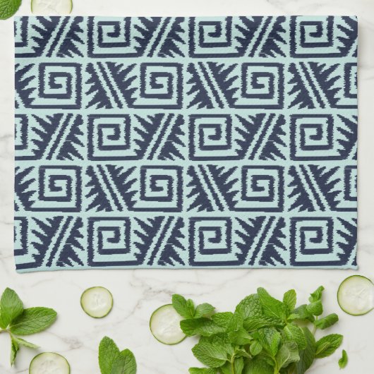 Ikat Aztec Pattern - Indigo and Light Blue Theedoek (Gevouwen)