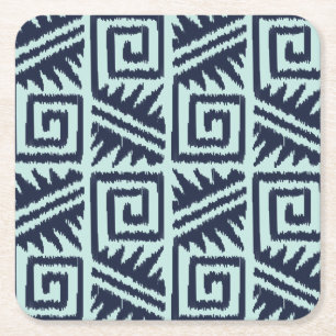 Ikat Aztec Pattern - Indigo and Light Blue Vierkante Kartonnen Onderzetter