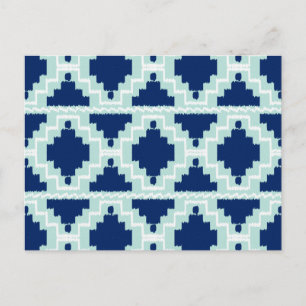 Ikat Aztec Pattern - Indigo en lichtblauw Briefkaart