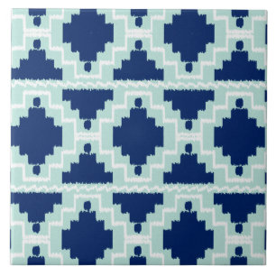Ikat Aztec Pattern - Indigo en lichtblauw Tegeltje