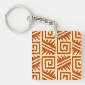 Ikat Aztec Pattern - Mandarijns and Light Oranje Sleutelhanger (Voorkant)