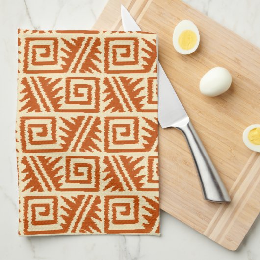 Ikat Aztec Pattern - Mandarijns and Light Oranje Theedoek (Quarter Fold)