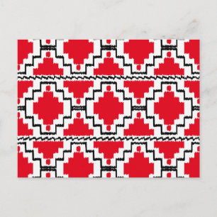 Ikat Aztec Pattern - Red, Black en White Briefkaart