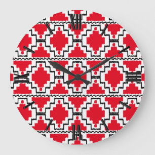 Ikat Aztec Pattern - Red, Black en White Grote Klok
