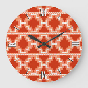 Ikat Aztec Pattern - Rust, Oranje en wit Grote Klok