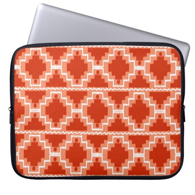 Ikat Aztec Pattern - Rust, Oranje en wit Laptop Sleeve (Voorkant)