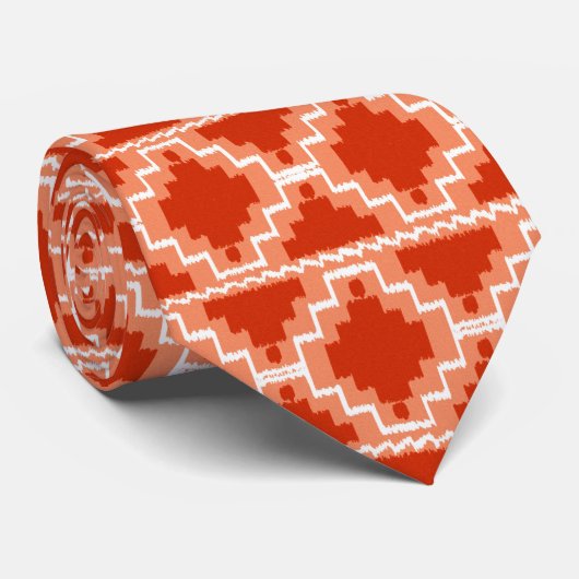 Ikat Aztec Pattern - Rust, Oranje en wit Stropdas (Opgerold)
